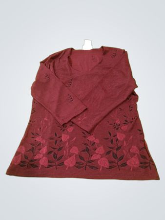 CHRISTIE & JILL Damen Langarmshirt mit bordeauxrotem Blumenmuster