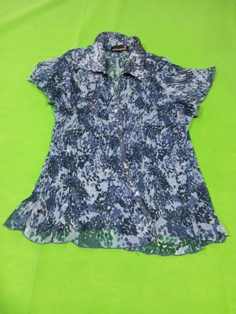 Laura Petites Women's Blue Print Pleated Short Sleeve Blouse