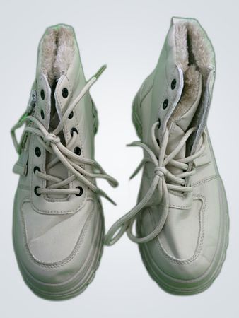 Unbranded White Fur-Trimmed Lace-Up Boots