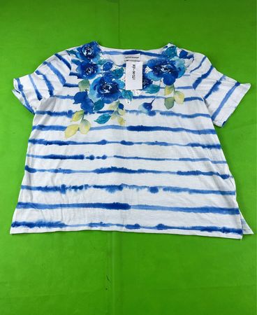 Blue Striped Floral Top