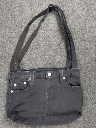 Upcycled True Religion Black Denim Shoulder Bag
