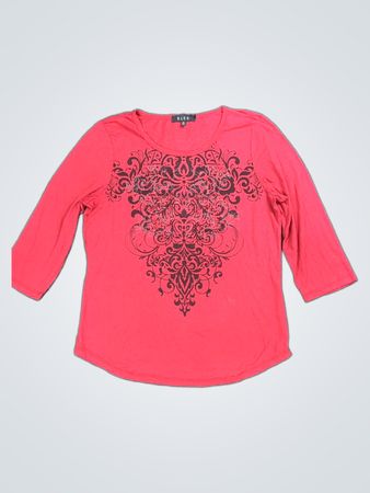 B.L.E.U. Damen Rot Verziertes 3/4-Ärmel Top