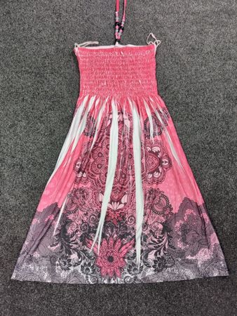 InGear Pink Smocked Empire-Waist-Kleid mit schwarz-weißem Muster