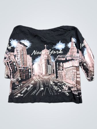 New York City Skyline Grafik Langarm-T-Shirt