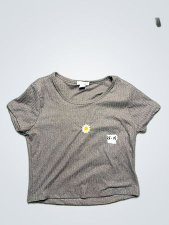 Gray Short-Sleeve T-Shirt with Daisy Design