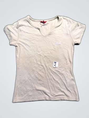Guess Beige Ribbed V-Neck Top