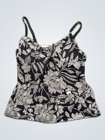 Lands' End Black Floral Print Tank Top