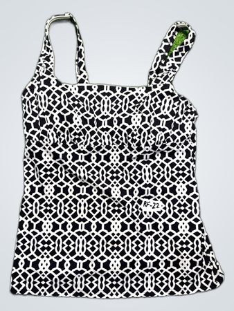 Lands End Women's Black and White Patterned Tank Top