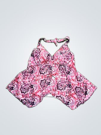 Pink Floral Halter Neck Swimsuit
