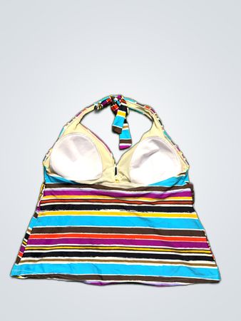 Multicolored Striped Halter Neck Swim Dress