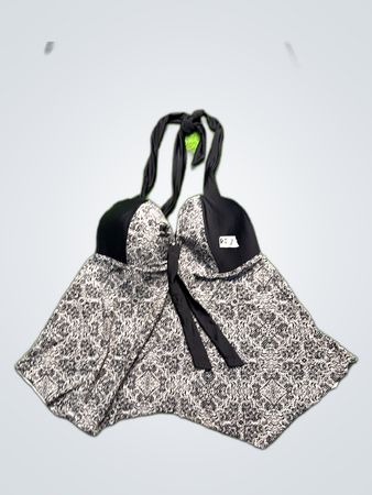 Black and White Patterned Halter Neck Swim Top