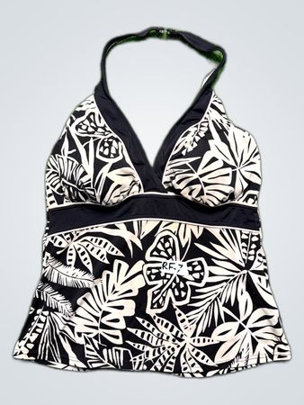 Caribbean Joe Women’s Black and White Tropical Print Halter Neck Swimsuit Top