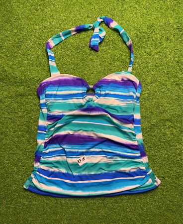 Blue and Purple Striped Halter Neck Swimsuit Top