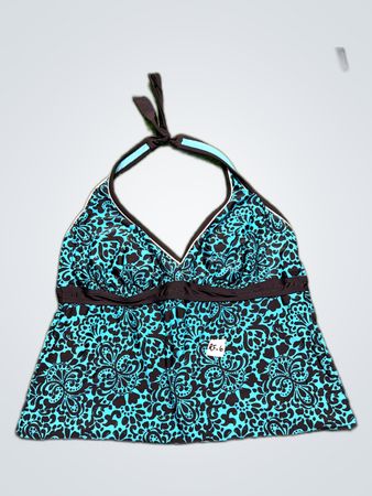 Blue Floral Halter Neck Swim Top