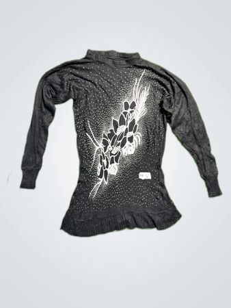 Black Long-Sleeve Top with Floral Design
