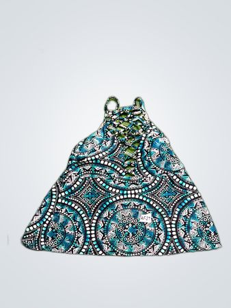 Women's Halter Neck Swimsuit with Blue and Black Pattern