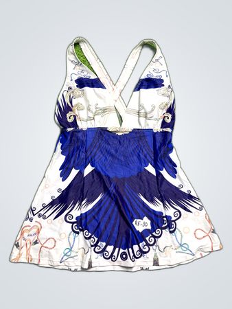 Zara Blue Peacock Print Sleeveless Mini Dress
