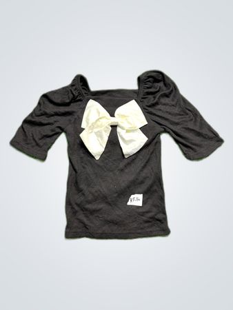 1st Blue Black Puff Sleeve Bow Top