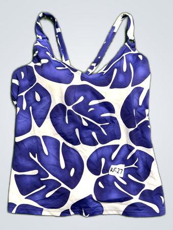 Jantzen Blue and White Leaf Pattern Swimsuit