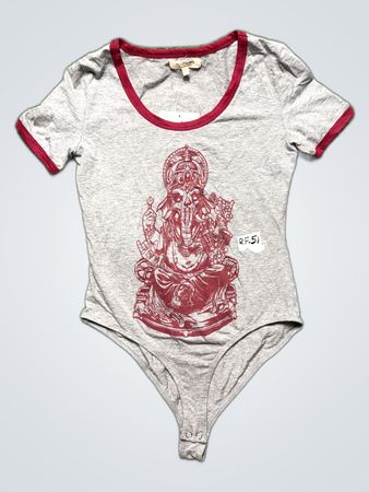 Heart & Hips Gray Bodysuit with Red Trim