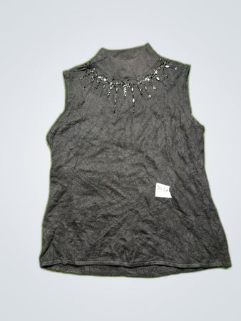 Gray Beaded Sleeveless Top