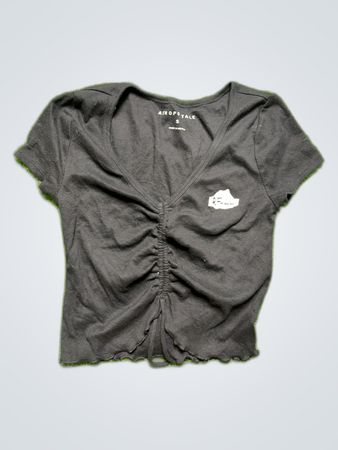 Aeropostale Black Smocked V-Neck Top