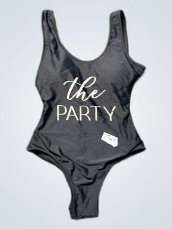 Black One-Piece Swimsuit with 'the PARTY' Text