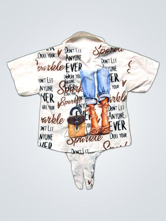 White Short Sleeve Bodysuit with Sparkle Theme