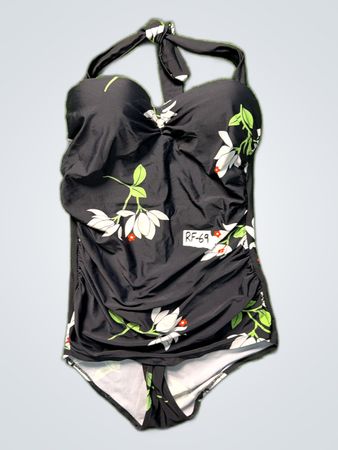 Black Floral Halter Neck One-Piece Swimsuit