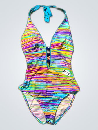 Allen B. Multicolored Striped Halter One-Piece Swimsuit