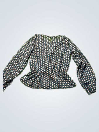 Long Sleeve Peplum Top with Geometric Pattern