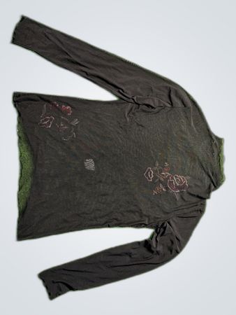 Unbranded Black Floral Embroidered Long Sleeve Top