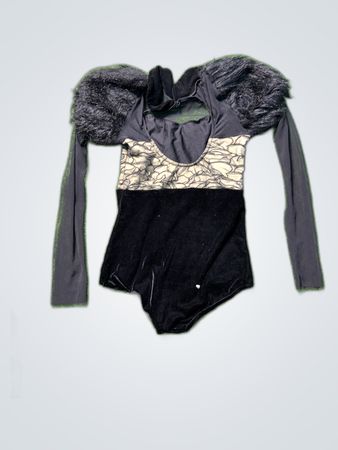 Black Long Sleeve Leotard with Furry Shoulders