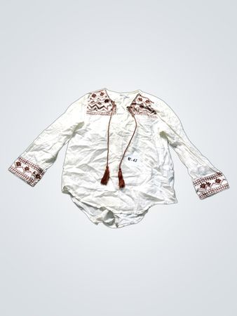 White Embroidered Long-Sleeve Top