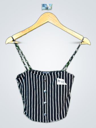 MIND CODE Black and White Striped Top