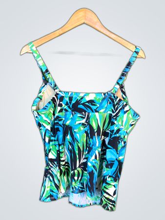 Blue Green Leaf Pattern Swimsuit Top