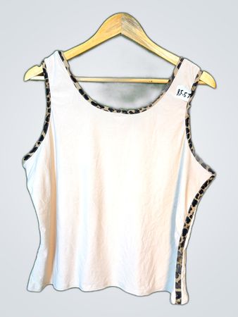 White Tank Top with Leopard Trim