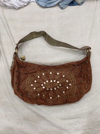 KATHY van Zeeland Brown Embellished Shoulder Bag