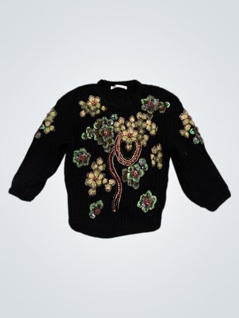 Schwarzer Pullover mit floraler Stickerei und Pailletten