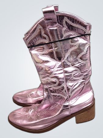 Pink Metallic Embroidered Cowboy Boots