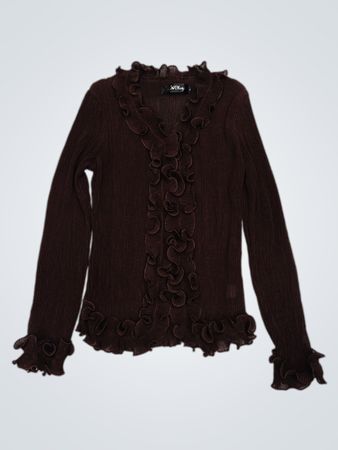 Brown Ruffled Long Sleeve Top