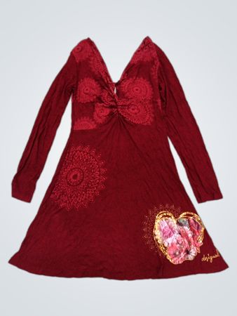 Desigual Red Dress with Floral Heart Detail