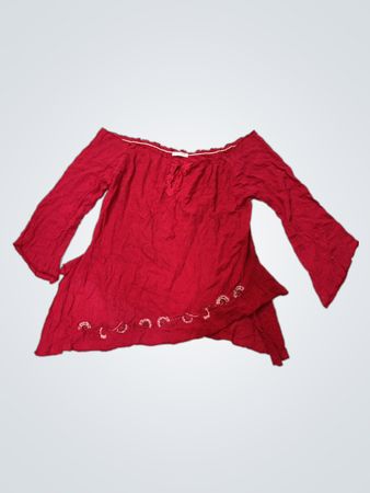 GUISEN Rote Off-Shoulder-Bluse mit Spitzenverzierung