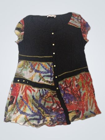 HALOGENE PARIS Schwarze und farbenfrohe Drucktunika