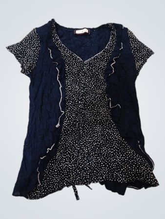 Cache Cache Navy Polka Dot Ruffle Top