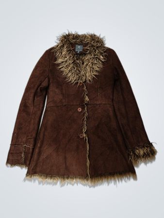 Manteau en fausse suède brun Greenpoint avec bord en fourrure, taille 38