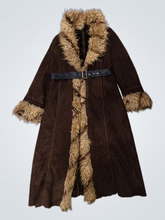Missy XXL Brauner Kunstpelzmantel mit Gürtel