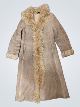 Manteau long en fausse fourrure beige pour femmes