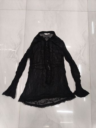 ENTRACTE Schwarze Spitzenbesetzte Transparente Bluse