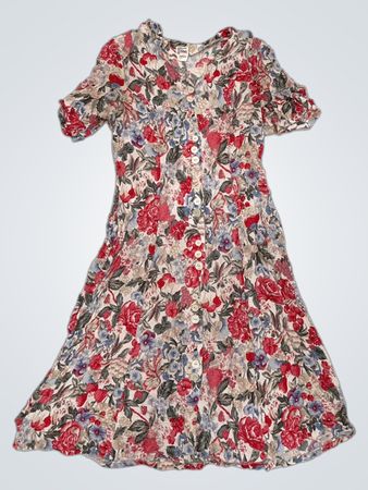 Blumendruck Knopf-Front Midi-Kleid